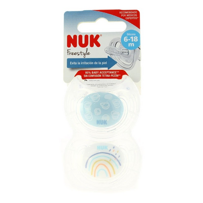 Nuk Freestyle Chupeta Silicone 6-18M Azul e Branco 2Uds